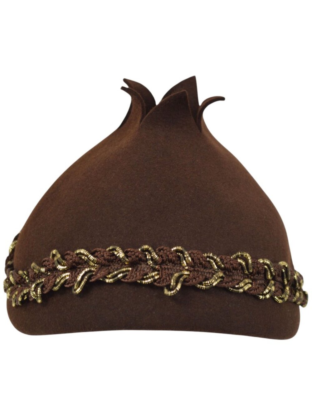 An Original by Dayire Petal Hat Tulip Lotus Cloche Brown Felt Crown 50's-60's
